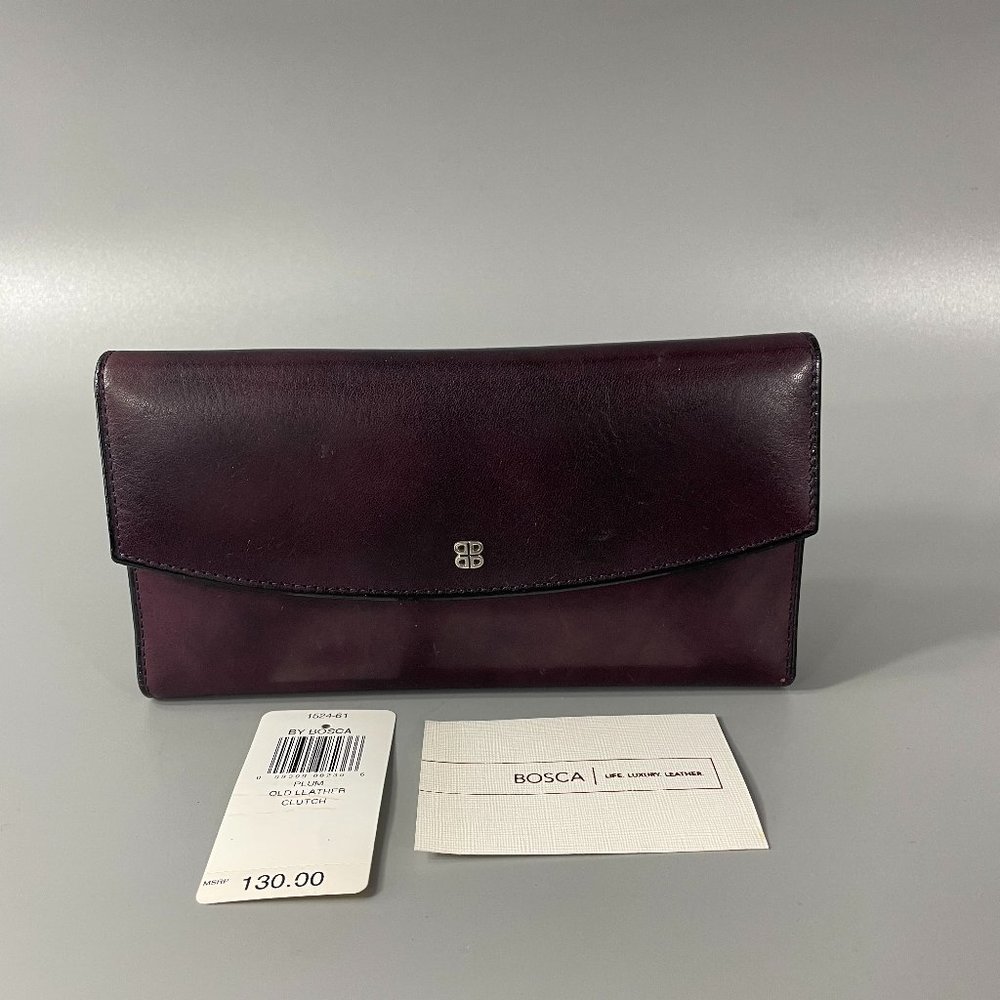 New BOSCA Plum Old Leather Clutch